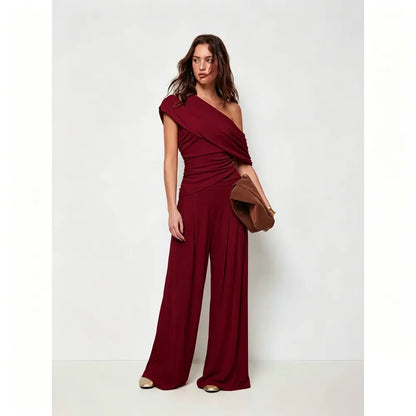 🎉Hot Sale🔥-Women'S One-Shoulder Wide-Leg Pants Suit