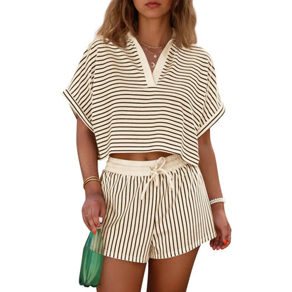 Women's Striped 2 Piece Short Sets