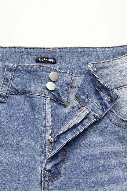 Double Button Mid Waist Straight Leg Jeans