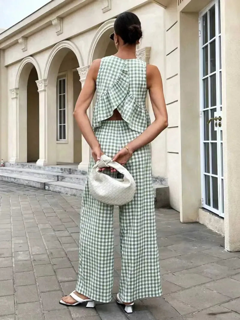 Women's Casual Sleeveless Top + Striped Pants Set
