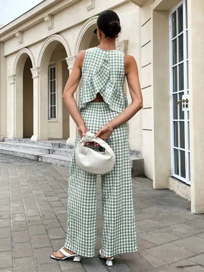 Women's Casual Sleeveless Top + Striped Pants Set