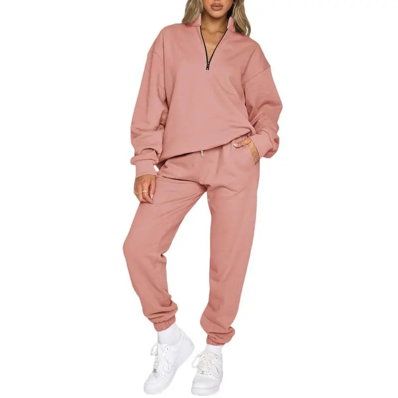 Women 2 Piece Outfits Sweatsuit Oversized Half Zip Pullover Long Sleeve Sweatshirt Jogger Pants Set with Pockets
