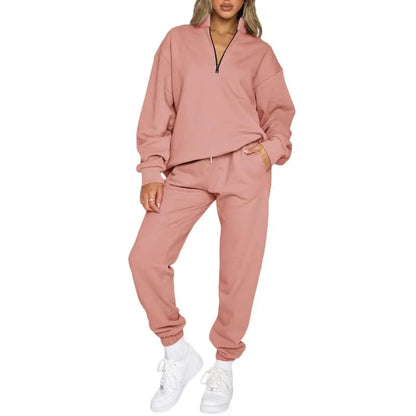 Women 2 Piece Outfits Sweatsuit Oversized Half Zip Pullover Long Sleeve Sweatshirt Jogger Pants Set with Pockets
