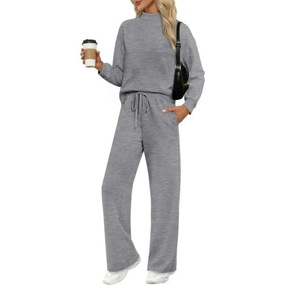 Two Piece Sets for Women Fall Outfits Lounge Sets Mock Neck Tops Wide Leg Pants Vacation Travel Airport Outfits Casual Long Sleeve