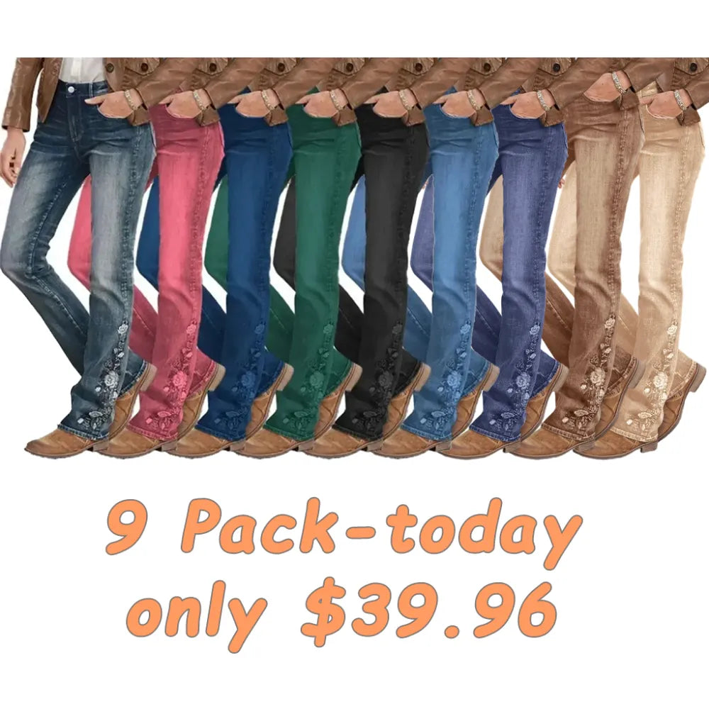 🔥LAST DAY 80% OFF🔥Mid-waist bootcut jeans with floral embroidery