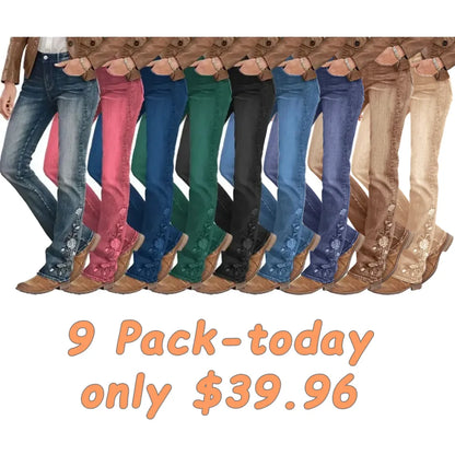 🔥LAST DAY 80% OFF🔥Mid-waist bootcut jeans with floral embroidery