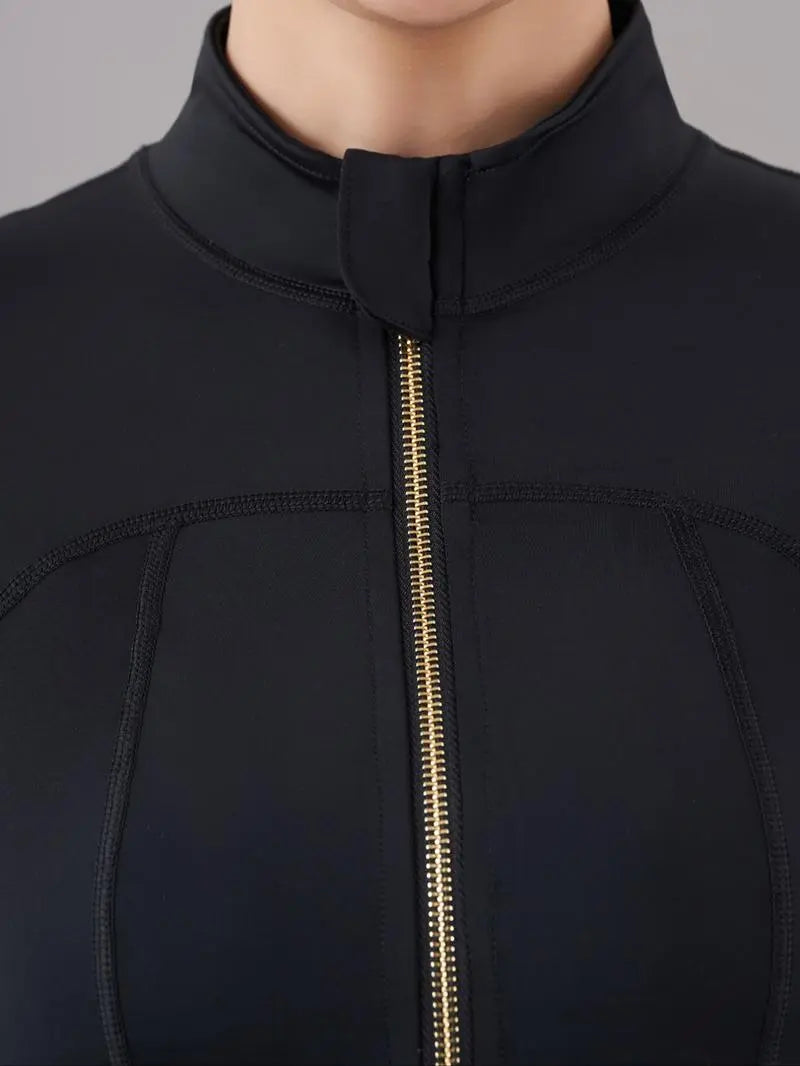 Solid Zip Up Jacket & High Waist Leggings Tracksuit Set