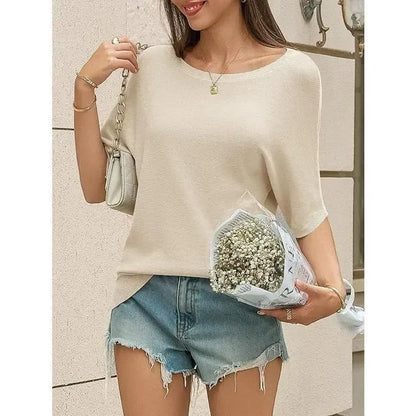 Boat Neck Lightweight Loose Fitting Knit Tops