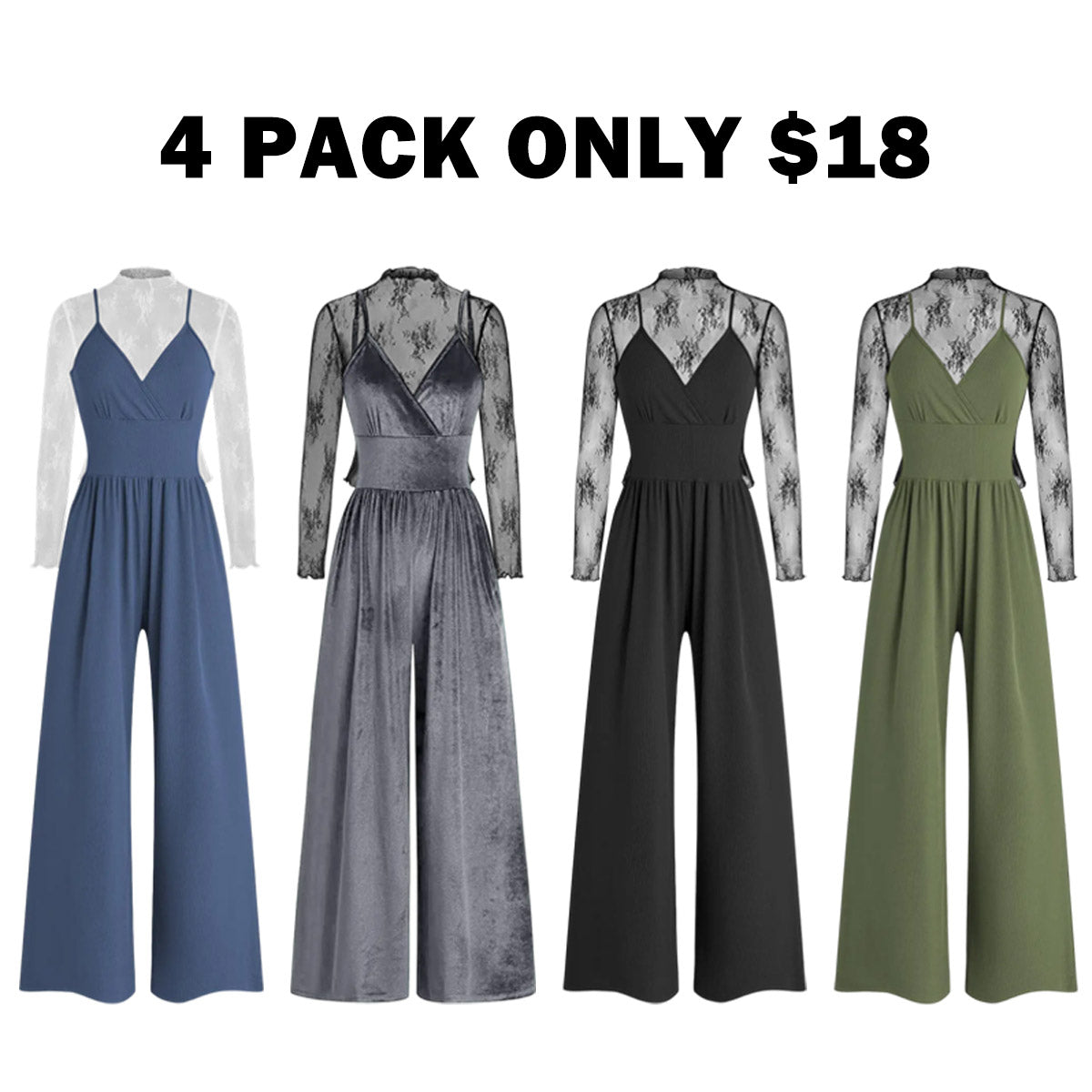 Women's Knitted Lace Tee & High Waist Pocket Jumpsuit Two-piece Set