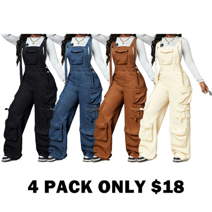 Women's Adjustable Strap Denim Jumpsuit