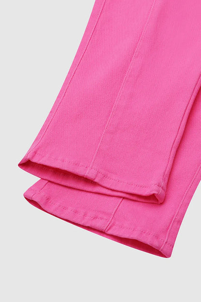Solid Cut Out Waist Skinny High Waist Capri Jeans