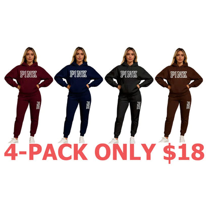 Women's Pink Print Hoodie And Drawstring Track Pants Set, Casual Sportswear, Long-Sleeved Hooded Jacket And Pants, Suitable For Autumn And Winter, Everyday Wear, Indoor And Outdoor Sportswear, Casual Sportswear.