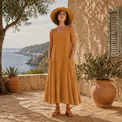 🔥 Last Day Promotion 75% OFF 🔥Women's Sleeveless Cotton And Linen Dress