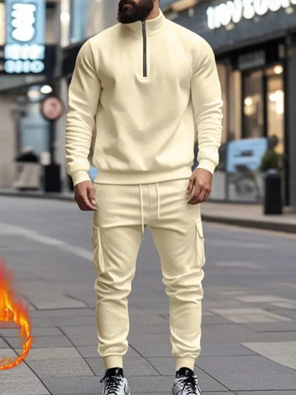 Men's Casual Fleece Lined Zipper Work Pants Set