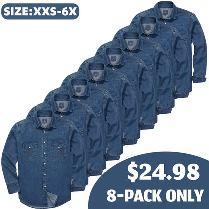 🔥HOT-SALE 🔥Men's Long Sleeve Stone-Washed and Pre-Washed Denim Work Shirt