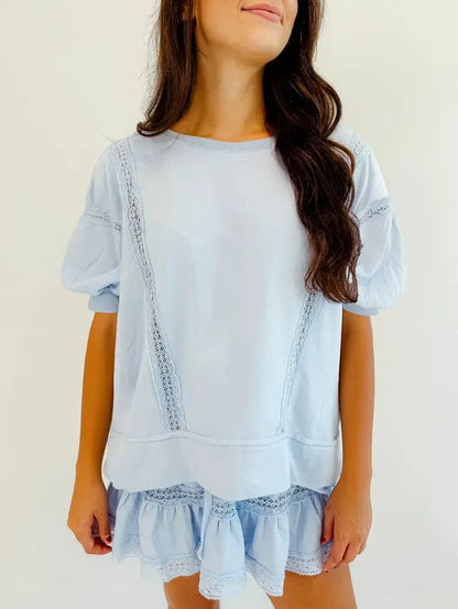 Women's 2 Piece Cotton Lace Trim Outfit Set