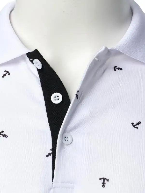 Men's Anchor Print Short Sleeve Polo Shirt