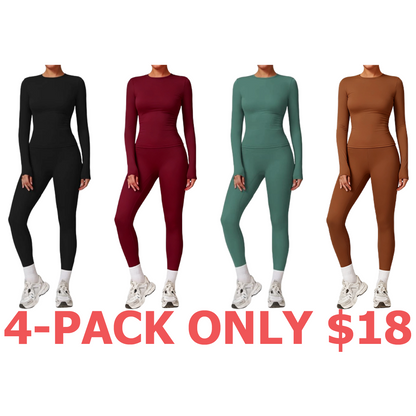 2-Piece Set Women's Long Sleeve Solid Color Sports Set