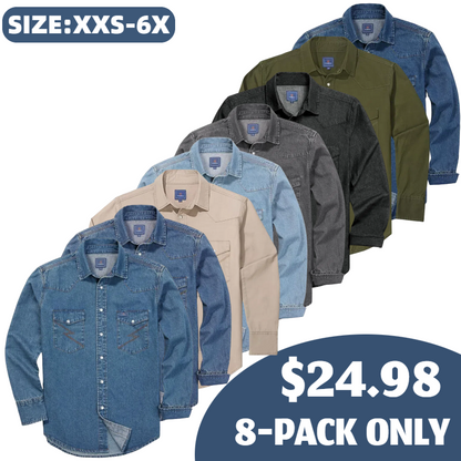 🔥HOT-SALE 🔥Men's Long Sleeve Stone-Washed and Pre-Washed Denim Work Shirt