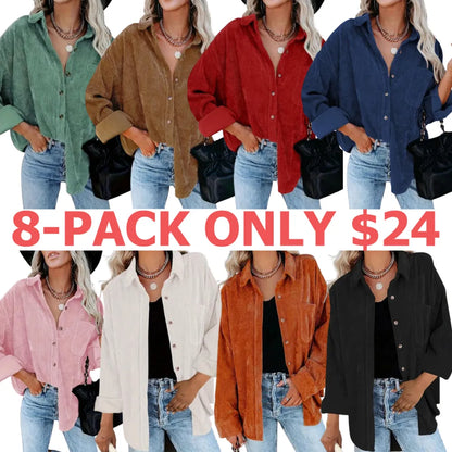 Women's Plain Pocket Button Front Corduroy Shirt