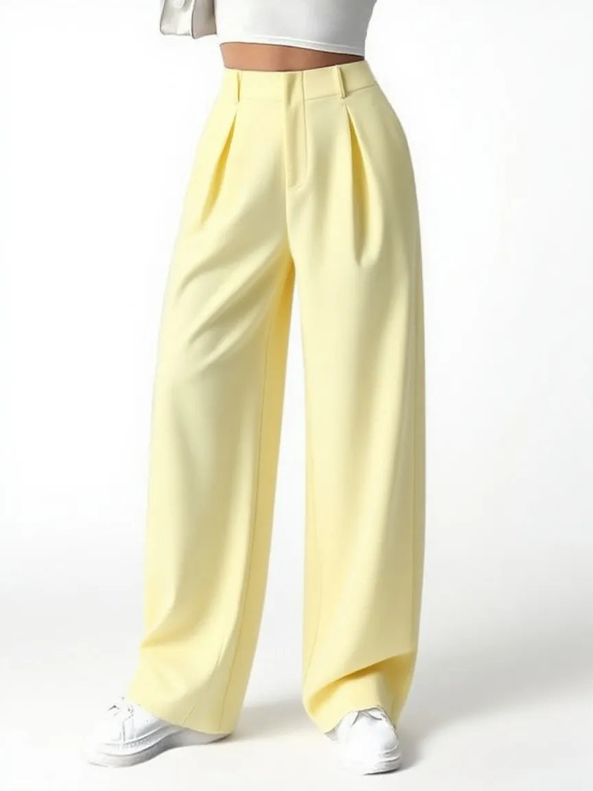Women's Solid Color Plicated Pocket Wide Leg Pants