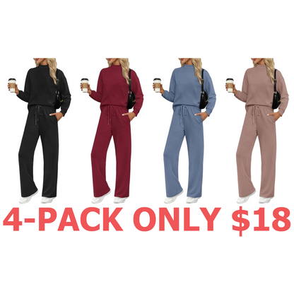 Two Piece Sets for Women Fall Outfits Lounge Sets Mock Neck Tops Wide Leg Pants Vacation Travel Airport Outfits Casual Long Sleeve