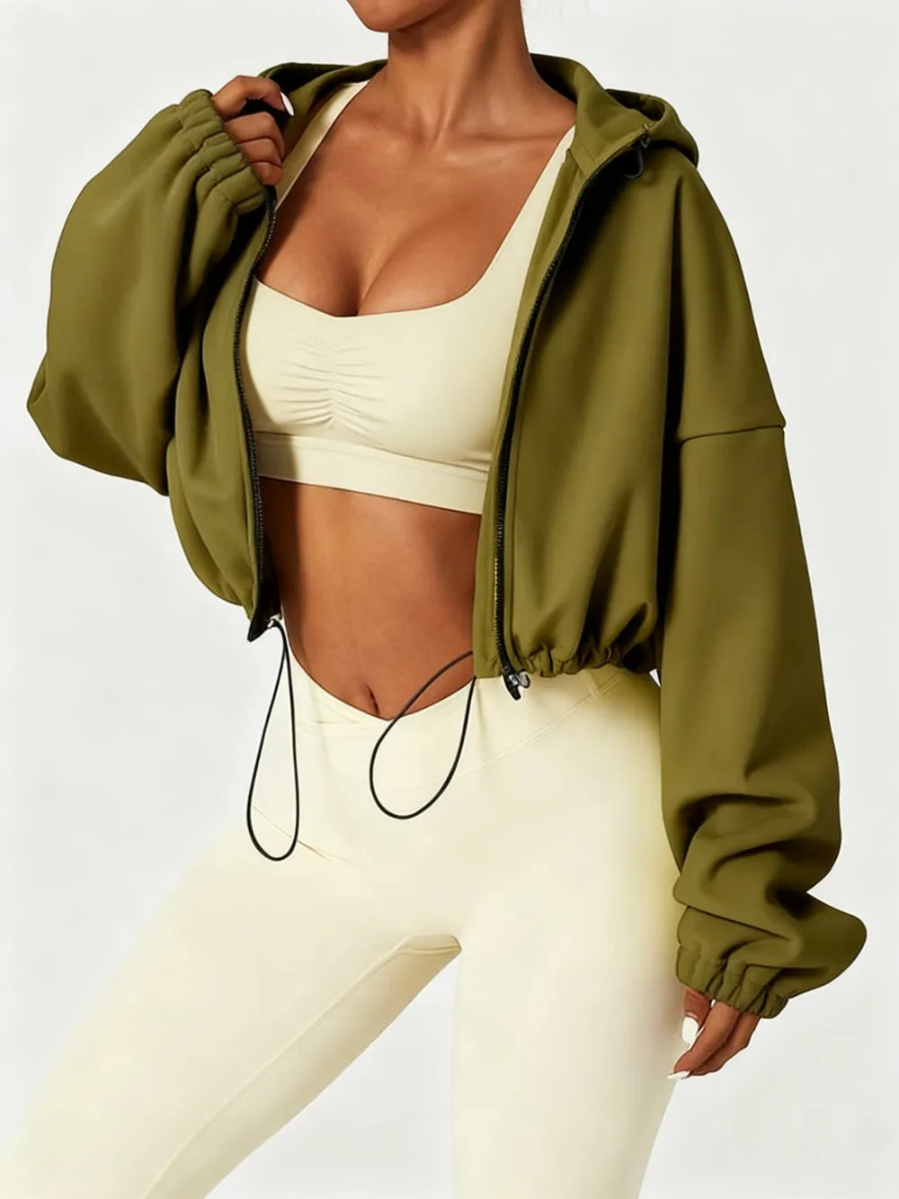 Women's Solid Color Zip Up Thermal Lined Sports Sweatshirt