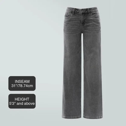 Mid-low Rise Baggy Jeans Stretchy Wide Leg for Women Distressed Pants Womenswear Bottom Lady Basic Minimalist Comfortable Denim Tummy Control Curve Hugging Plus Size Regular Size BBL