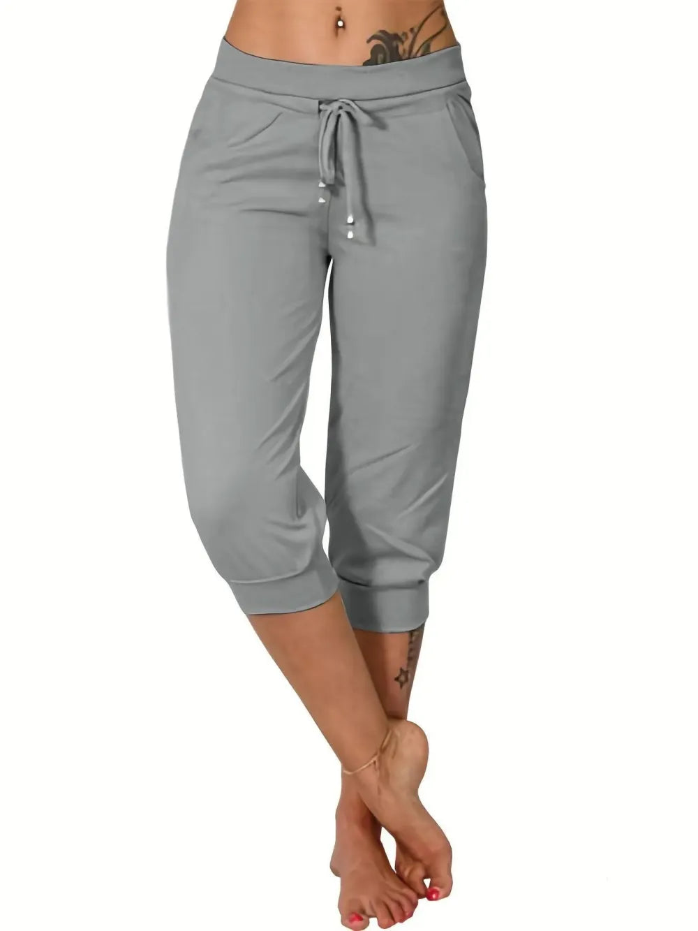 Women's Plain Drawstring Waist Capris Pants