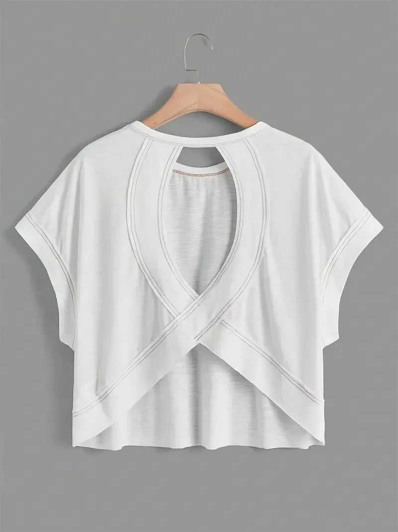 Women's Plain Cut Out Asymmetrical Hem Batwing Sleeve Tee, Elegant Casual Short Sleeve Round Neck T-Shirt for Summer, Ladies Clothes for Daily Wear