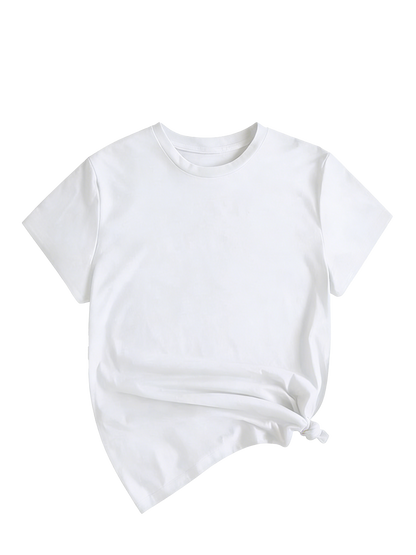Women's Solid Round Neck Tee, Casual Short Sleeve Crew Neck T-Shirt for Summer