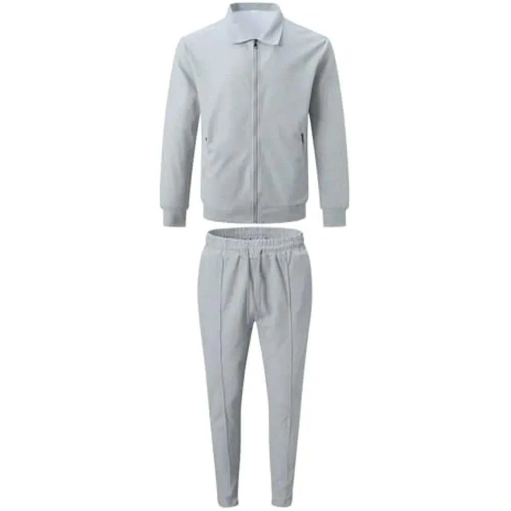 Men’s Zip-Up Tracksuit Set – Sporty 2-Piece Jacket & Pants with Drawstring Waist
