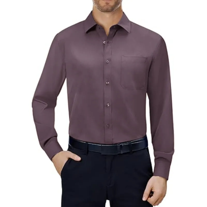 💪Mens Dress Shirts 4-Way Stretch Long Sleeve Collared Casual Solid Wedding Dating Button Down Shirt
