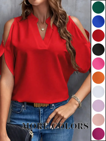 Women's Solid Color Casual Fitted T-Shirt, Short Sleeve Off-Shoulder Top