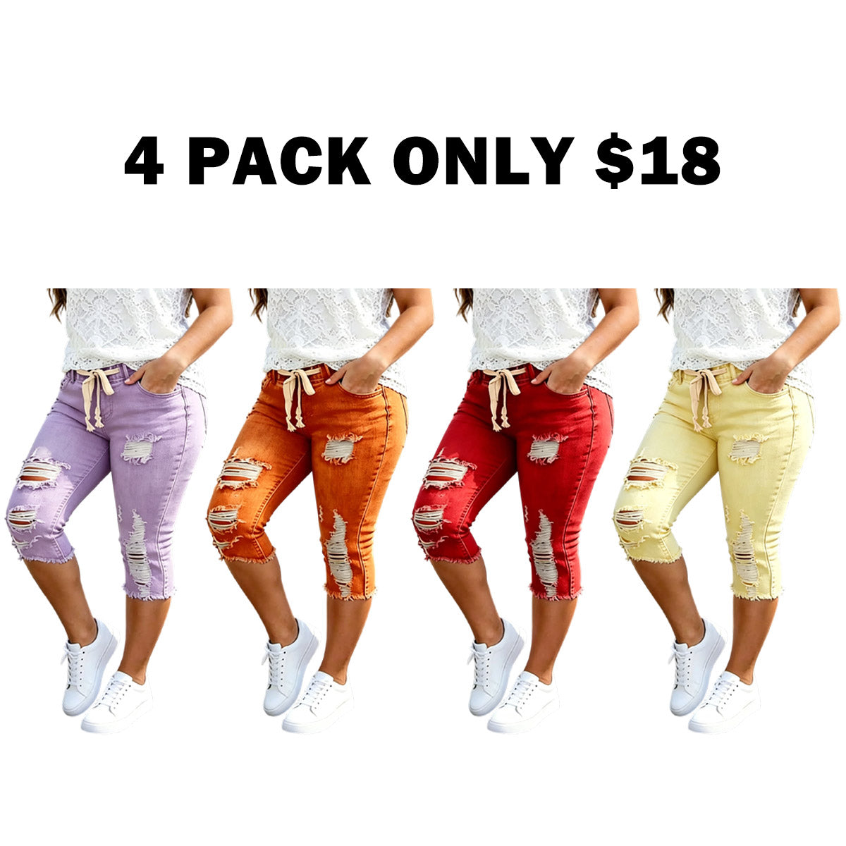 Women's Plus Size Distressed Ripped High-Waisted Capri Jeans