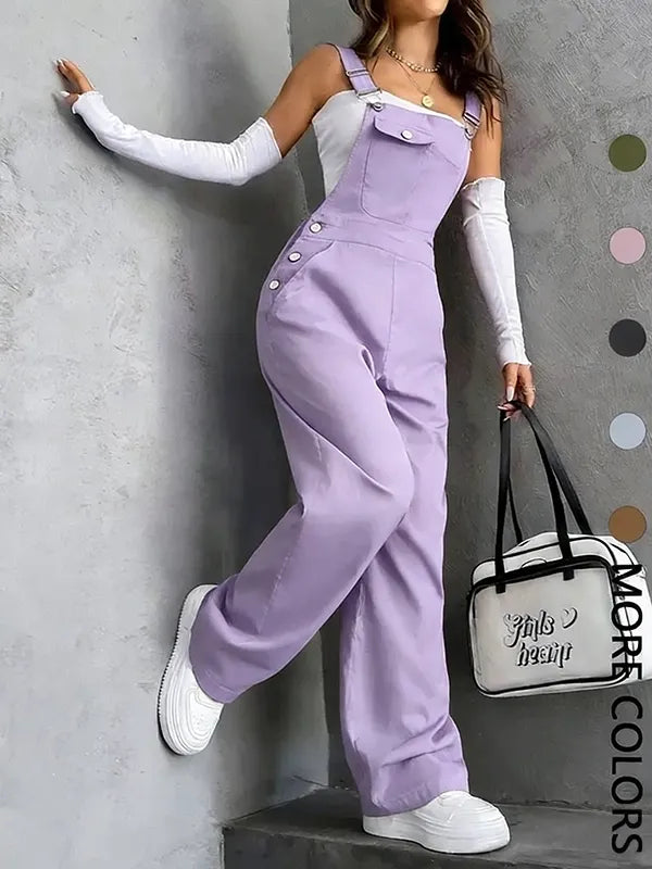 Women's Plain Pocket Overalls, Casual Comfy Overalls for Daily Wear, Ladies Clothes for All Seasons, Womenswear