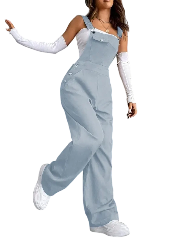 Women's Plain Pocket Overalls, Casual Comfy Overalls for Daily Wear, Ladies Clothes for All Seasons, Womenswear