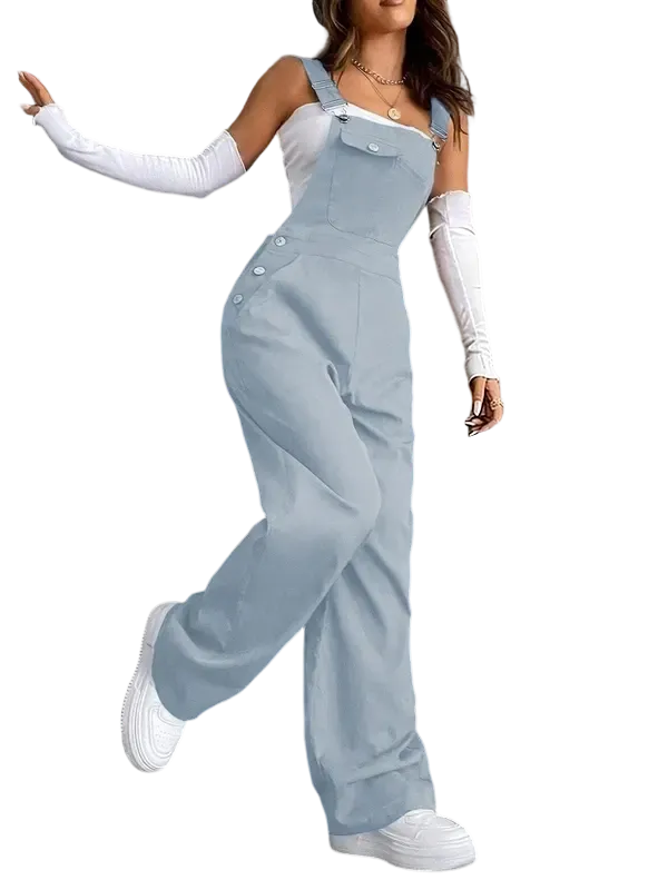 Women's Plain Pocket Overalls, Casual Comfy Overalls for Daily Wear, Ladies Clothes for All Seasons, Womenswear