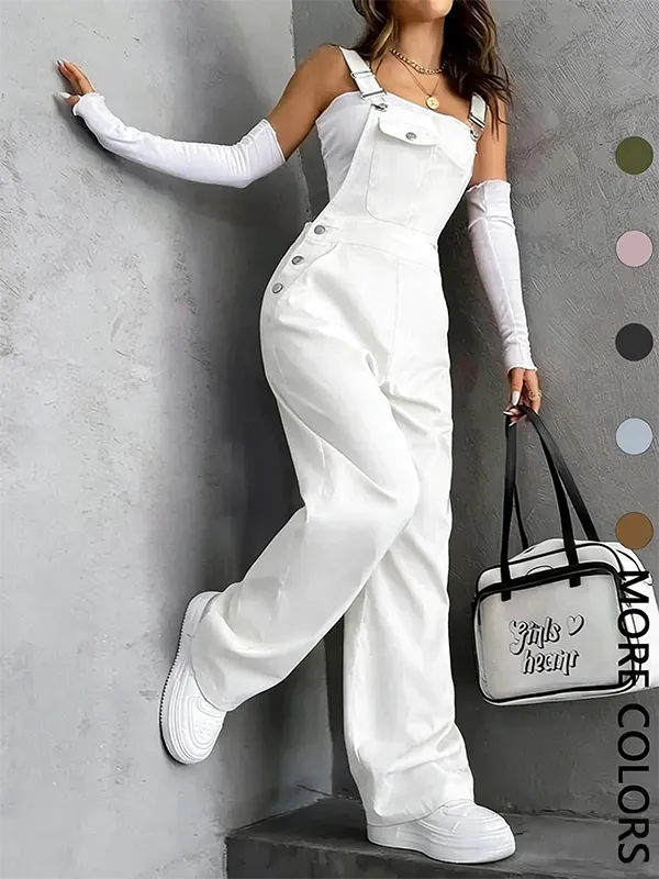Women's Plain Pocket Overalls, Casual Comfy Overalls for Daily Wear, Ladies Clothes for All Seasons, Womenswear