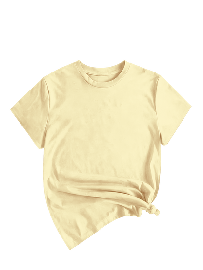 Women's Solid Round Neck Tee, Casual Short Sleeve Crew Neck T-Shirt for Summer