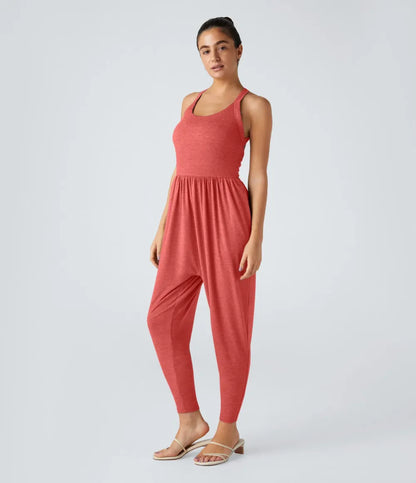 💝Last day promotion-⏰Backless Twisted U Neck Side Pocket Harem Casual Jumpsuit-Easy Peezy Edition