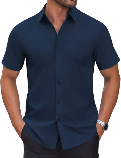 Mens Short Sleeve Dress Shirts Wrinkle Free Casual Button Down Shirts Summer Untucked Dress Shirt