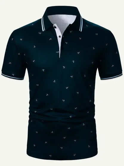 Men's Anchor Print Short Sleeve Polo Shirt