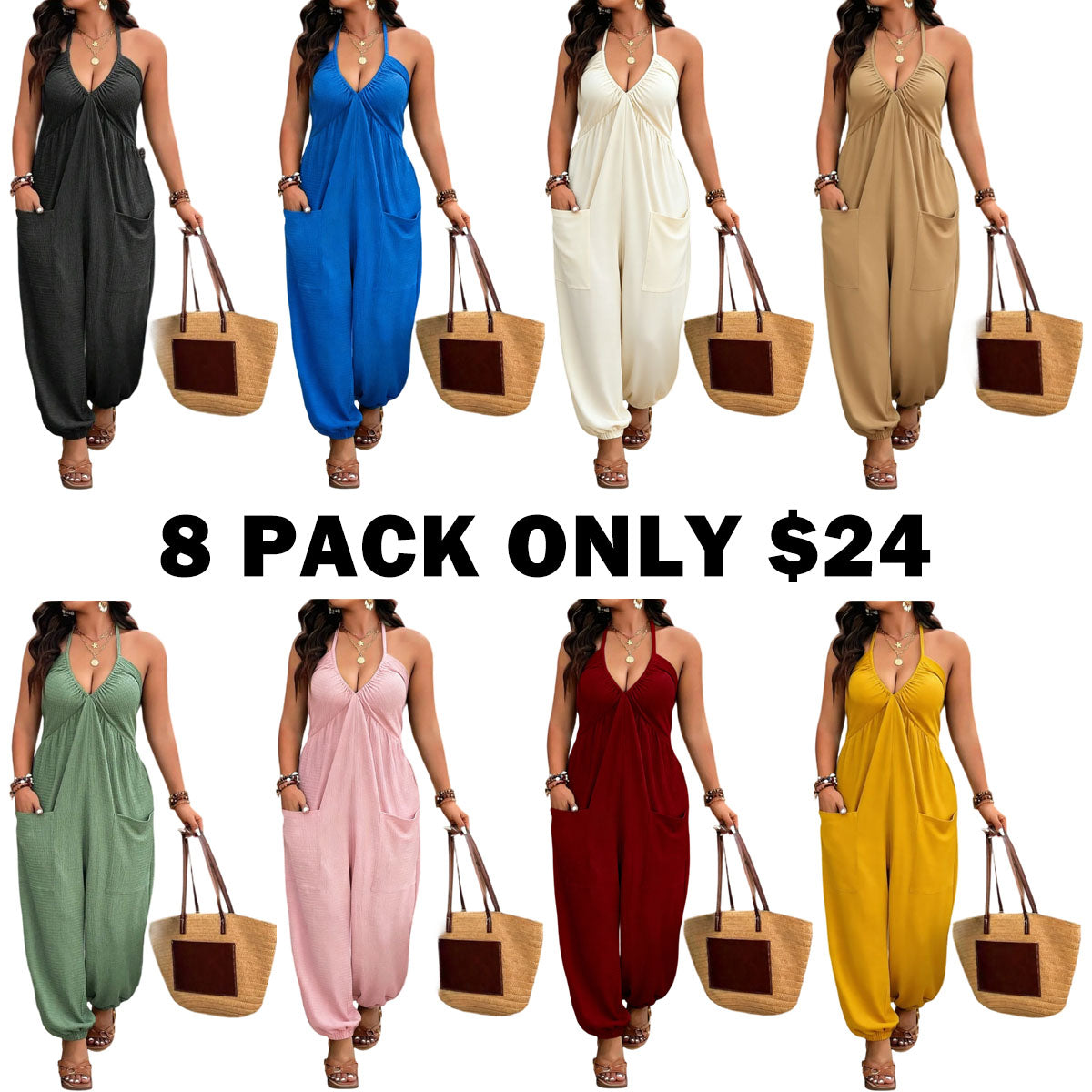 【Plus Size】 Solid Color Pocket Jumpsuit