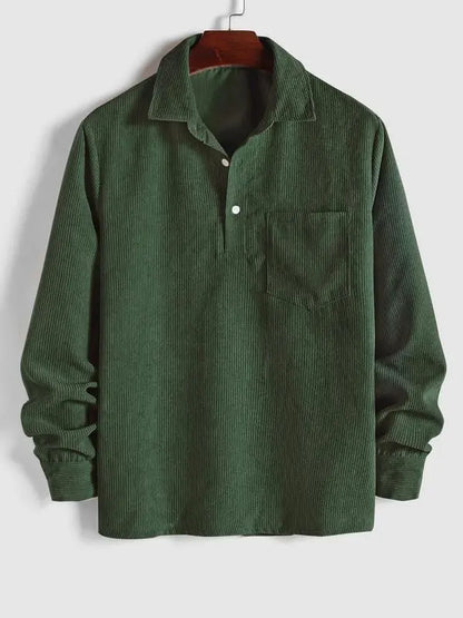 Men's Plain Pocket Half Button Corduroy Shirt