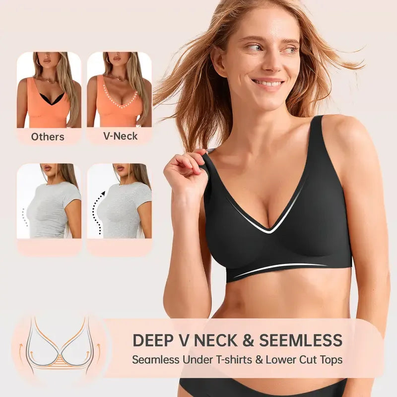 Women Wireless Seamless Bras Deep V No Underwire Push Up Bras