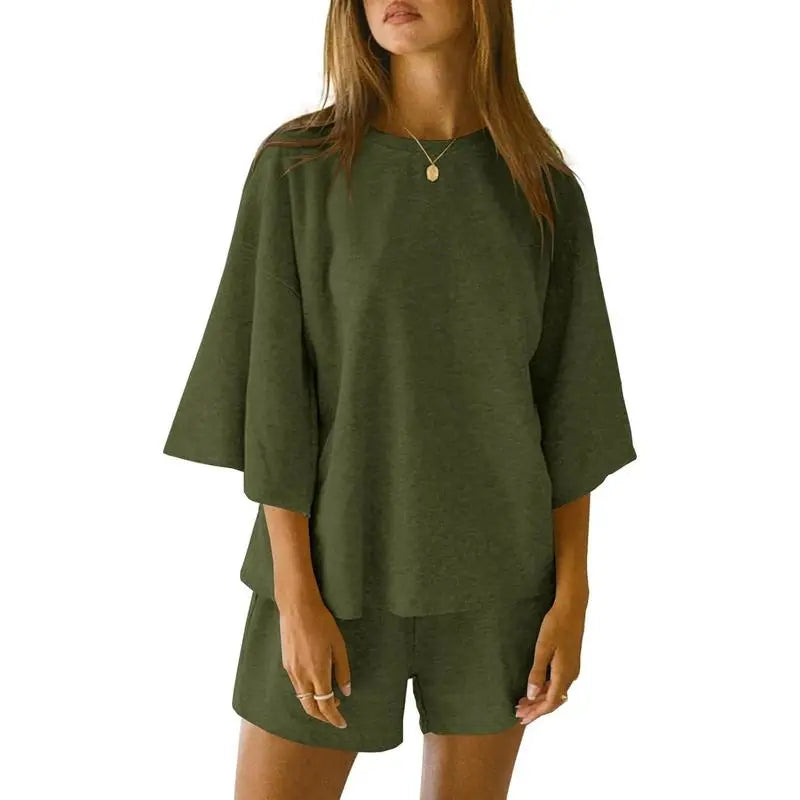 Womens 2 Piece Outfits 3/4 Sleeve Tops and Elastic Waist Shorts Lounge