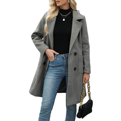 Women's Winter Wool Blend Camel Mid-Long Coat
