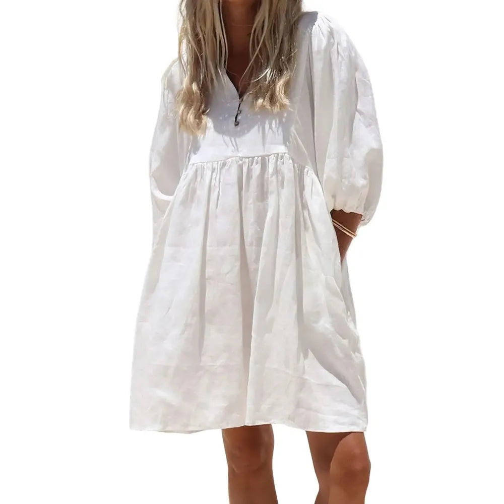Women's Summer V-Neck Puff-Sleeve Dress