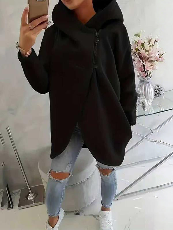 Women'S Plus Size Hooded Sweatshirt, Half-Zip Fashion Design